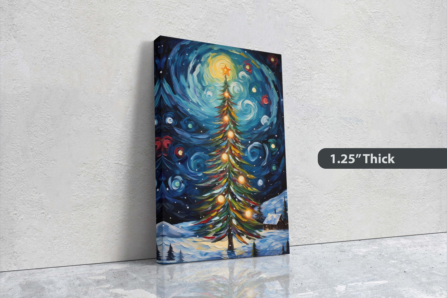 Starry Christmas Tree, Starry Night, Christmas Painting, Xmas Decor, Framed Canvas, Large Painting, Festive Print, Winter Art