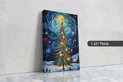 Starry Christmas Tree, Starry Night, Christmas Painting, Xmas Decor, Framed Canvas, Large Painting, Festive Print, Winter Art