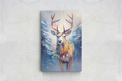 Reindeer Painting, Colorful Reindeer, Winter Art, Festive Decor, Xmas Print, Framed Canvas, Reindeer Print, Christmas Print