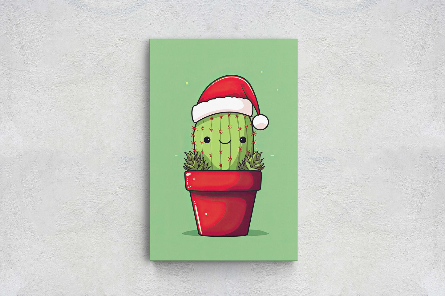 Christmas Cactus, Cute Cactus, Cute Christmas Decor, Illustration, Southwester, Chibi Style, Cartoon Cactus