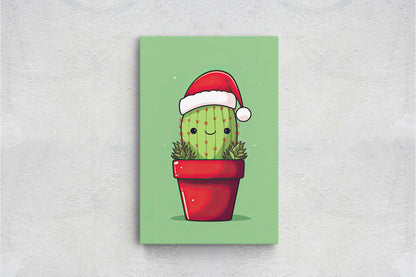 Christmas Cactus, Cute Cactus, Cute Christmas Decor, Illustration, Southwester, Chibi Style, Cartoon Cactus