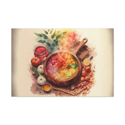 Watercolor Cooking Canvas Art Ready To Hang Large Print, Colorful