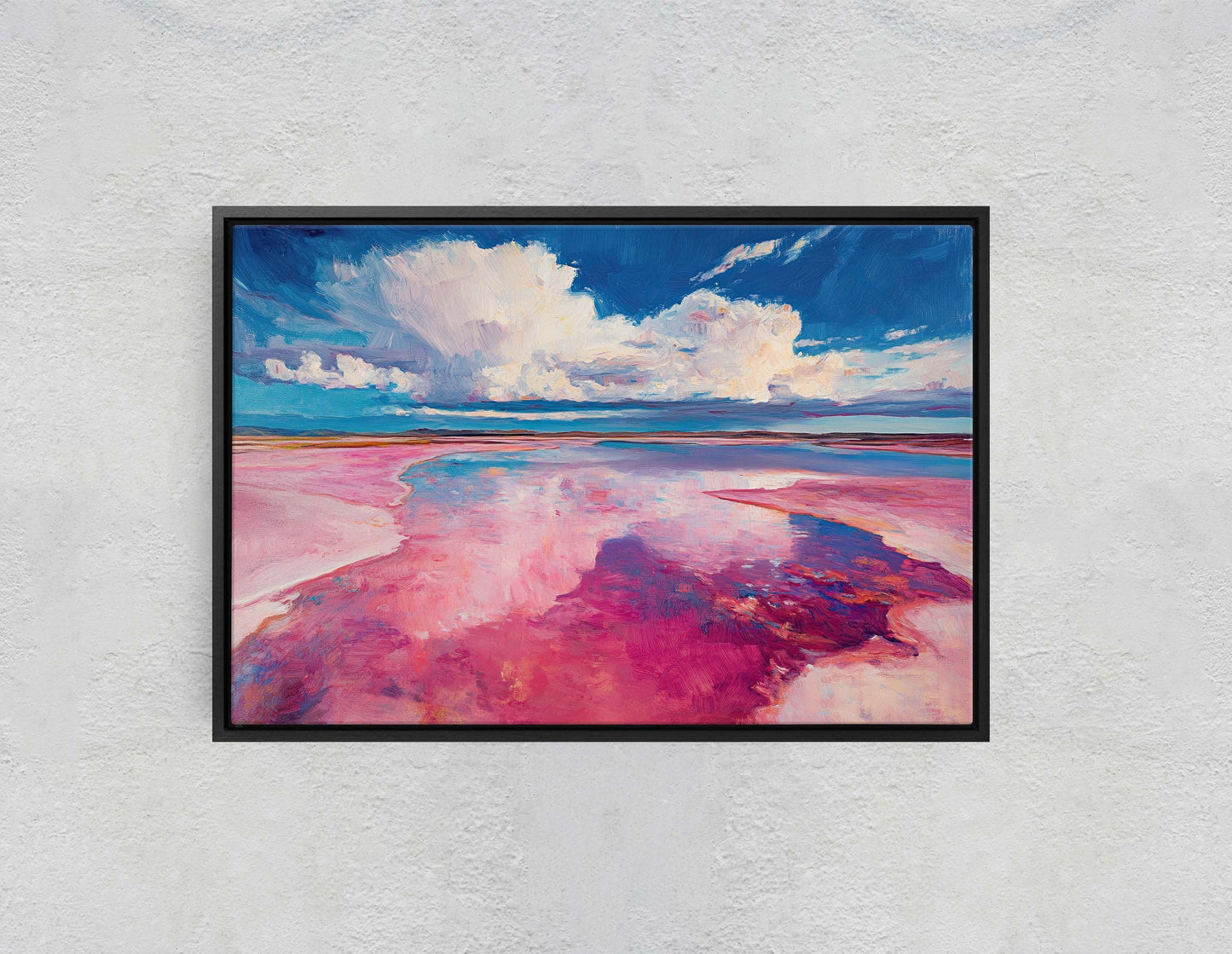 Abstract Beach, Surreal Beach Painting, Pink Blue