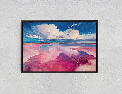 Abstract Beach, Surreal Beach Painting, Pink Blue