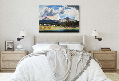 Big Sky Montana, Canvas Art, Ready To Hang, Large Print, Landscape Painting, Dramatic Landscape, Mountain Range, Blue sky mountain,