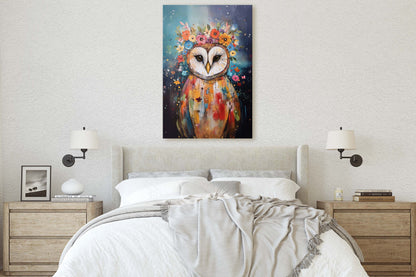 Owl Canvas Art, Modern Colorful, Contemporary Art, Ready To Hang, Large Print, Landscape Painting, Barn Owl