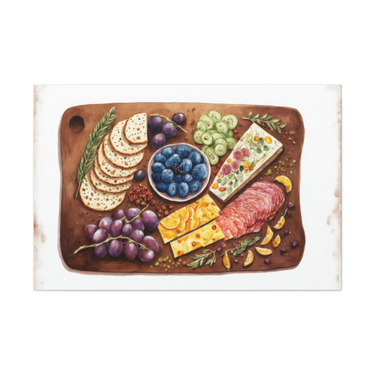 Watercolor Charcuterie Art Ready To Hang Large Print, Painting, Food, Kitchen Decor