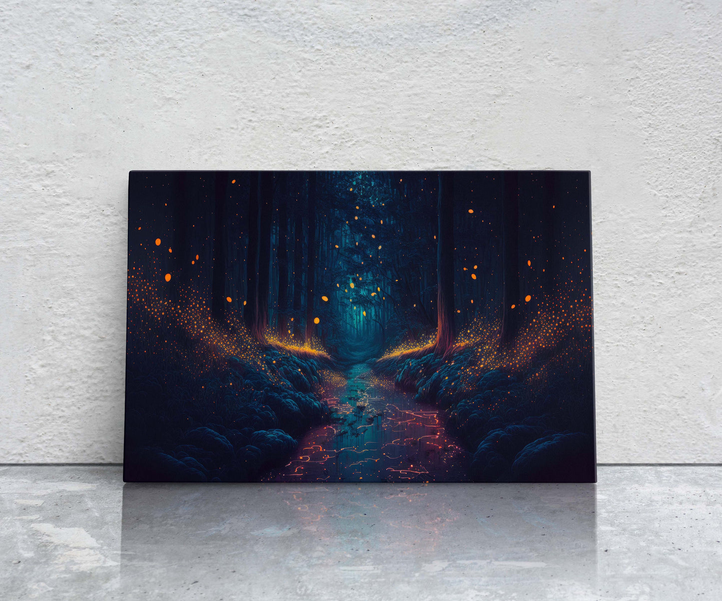 Mystical Firefly Forest Canvas Art Ready To Hang Large Print, Oil Painting, Fantasy Forest