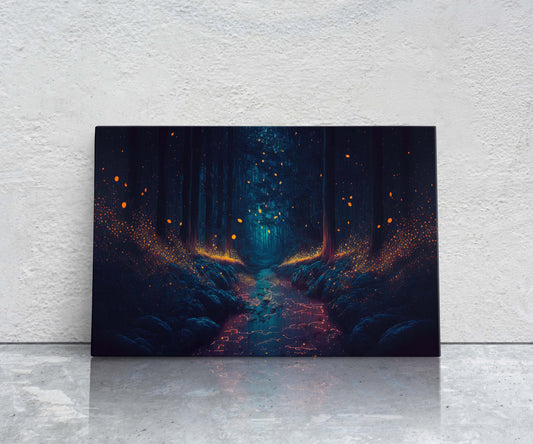 Mystical Firefly Forest Canvas Art Ready To Hang Large Print, Oil Painting, Fantasy Forest