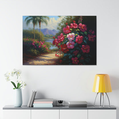 Hibiscus Garden Canvas Art Ready To Hang Large Print, Oil Painting, Landscape, Natural Beauty, Colorful