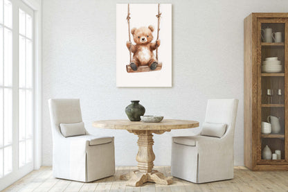 Cute Bear Swinging, Bear Art, Childrens Decor, Kids Art, Girls Room, Boys Room