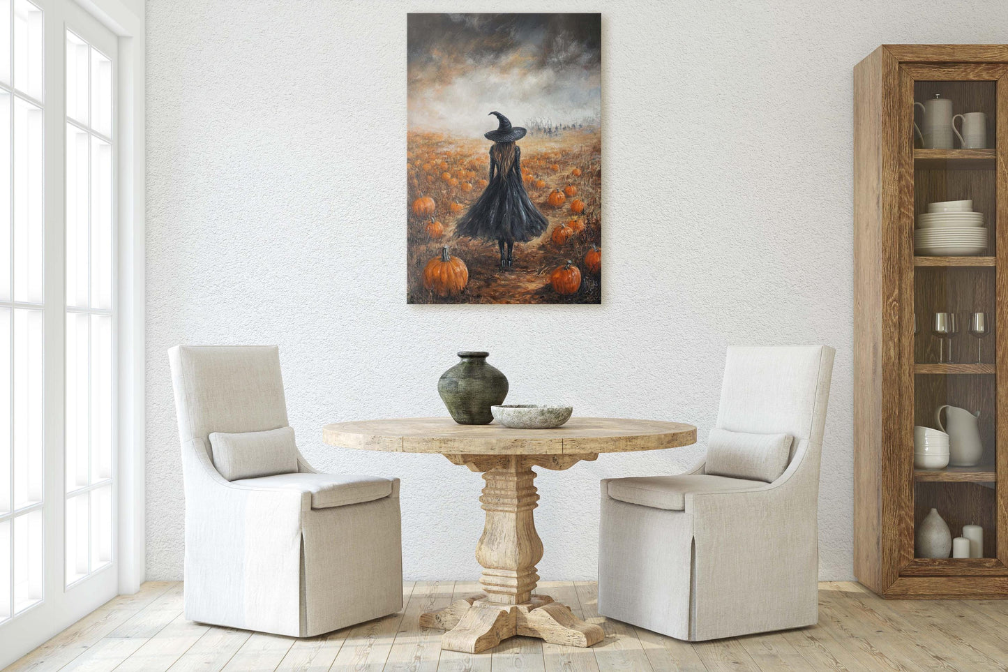 Witch Pumpkin Patch, Black Witch, Pumpkin Field, Halloween Decor, Gothic Art, Artistic, Lone Witch