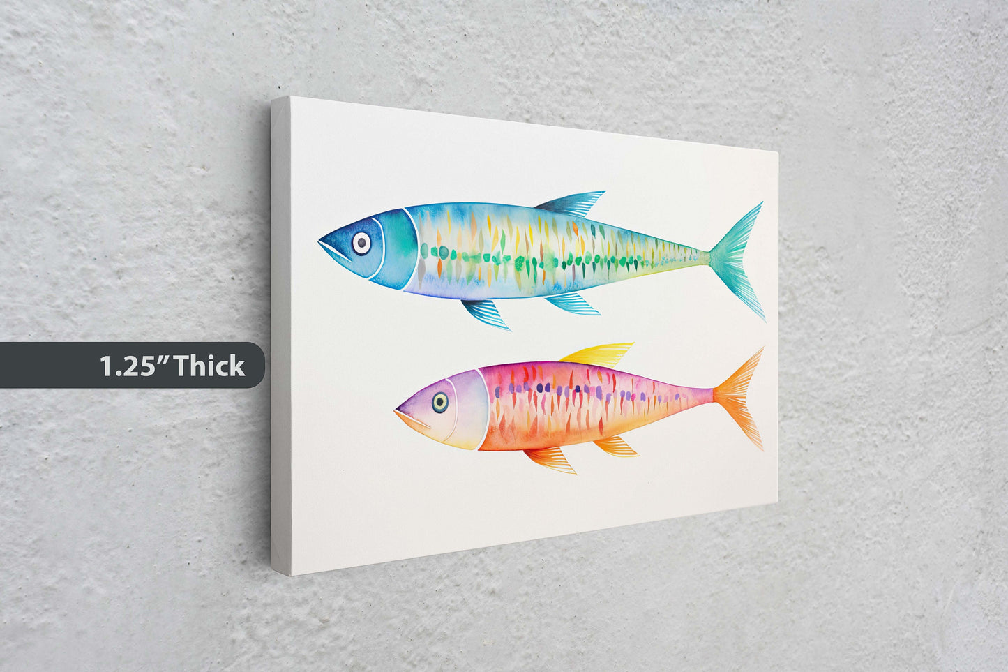 Watercolor Sardine, Fish Painting, Vibrant Color, Kitchen Print, Dining Room, Clean Minimal, Abstract, Framed Canvas