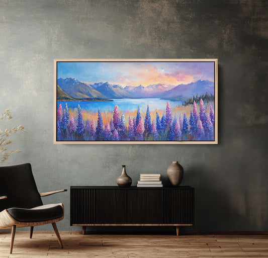 Lake Tekapo Painting, New Zealand Art, Wildflower Lake, Mountain Lake