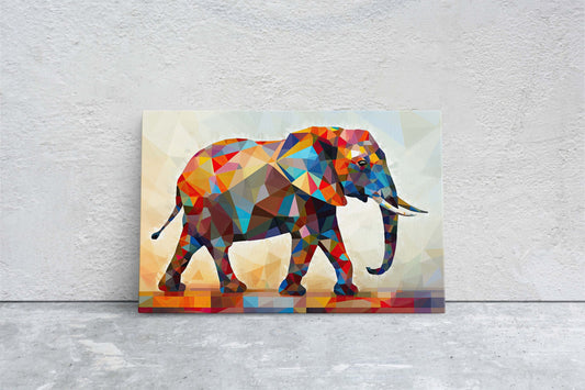 Geometric Elephant on Canvas, Contemporary Print, Modern Art, Bright Colorful, Animal Decor, Framed Canvas, Bold Color, Abstract