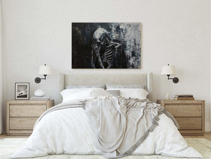 Mourning Death, Skeleton Print, Creepy Decor, Halloween Art, Victorian Art