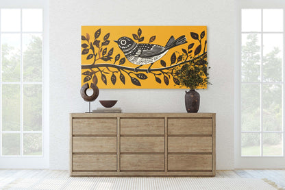Linocut Bird Art, Scandinavian Art, Contemporary Decor