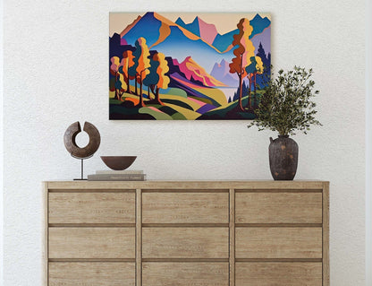 Surreal Mountain, Subdued Landscape, Simplistic Painting, Minimal Abstract, Modern, Art Deco, Geometric Shapes