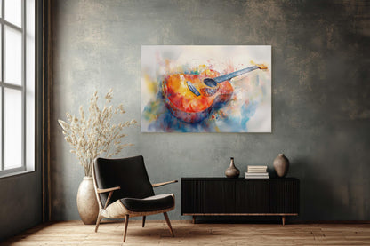 Watercolor Guitar, Music Painting, Instrument Art, Musical Art