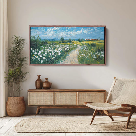 Countryside Road Art, Vintage Road Painting, Dirt Road, Field Painting