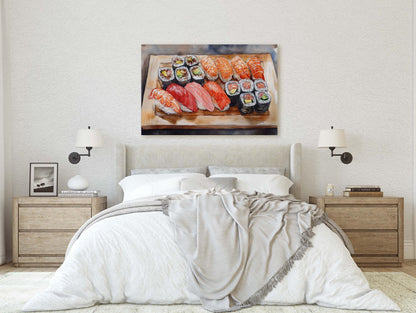 Sushi Print, Sashimi Canvas, Food Decor, Kitchen Art