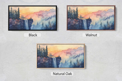Cliff Waterfall, Watercolor Cliff, Mountain Painting, Scenic Art
