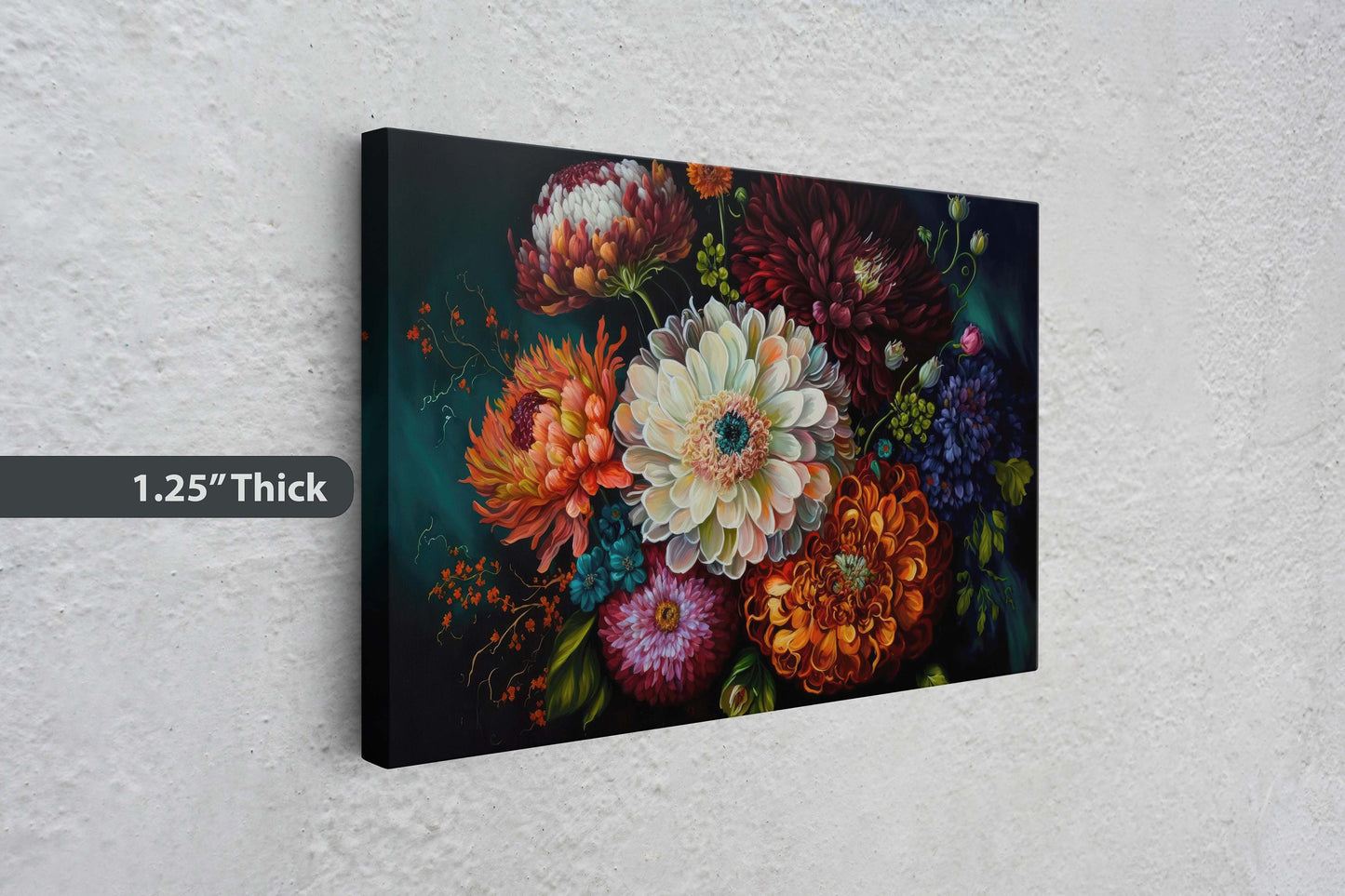 Colorful Flowers Canvas Art Ready To Hang Large Print, Oil Painting, Floral Bouquet