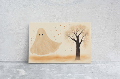 Cute Ghost, Halloween Ghost, Friendly Ghost, Sepia Subdued, Halloween Decor, Adorable Halloween, Framed Canvas, Poster Print