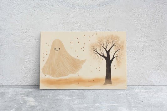 Cute Ghost, Halloween Ghost, Friendly Ghost, Sepia Subdued, Halloween Decor, Adorable Halloween, Framed Canvas, Poster Print