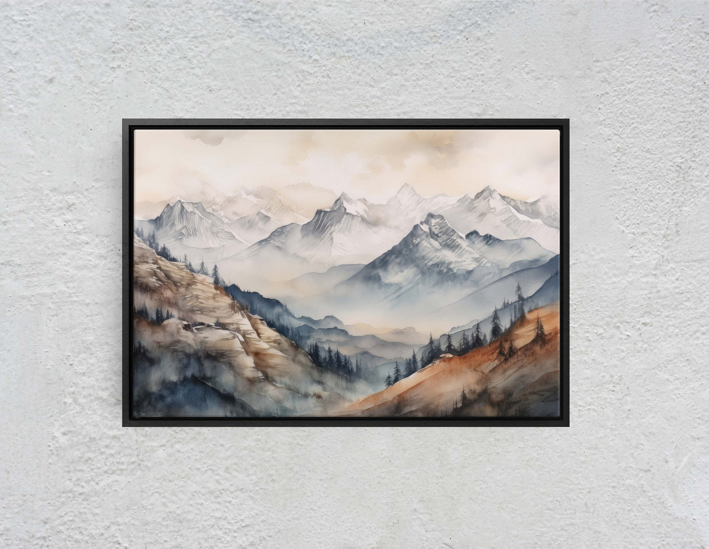Snowy Mountain on Canvas, Subdued Color, Misty Peaks, Fog Landscape, Neutral Tones, Ready to Hang, Large Print, Colorado Mountain