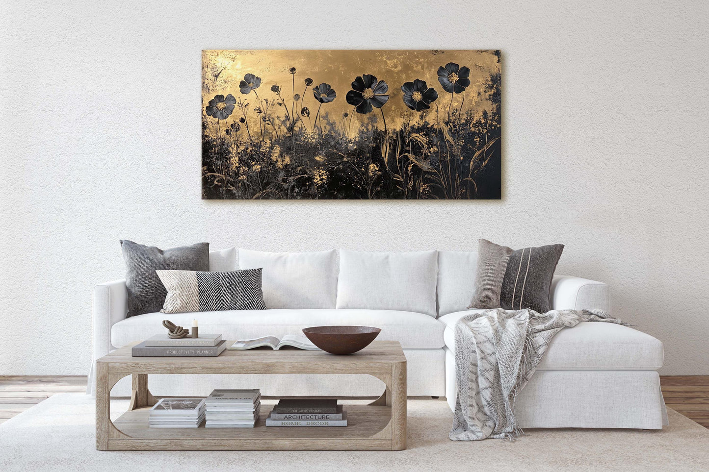Black and Gold, Wildflowers Print, Flower Art, Botanical Print, Modern, Contemporary