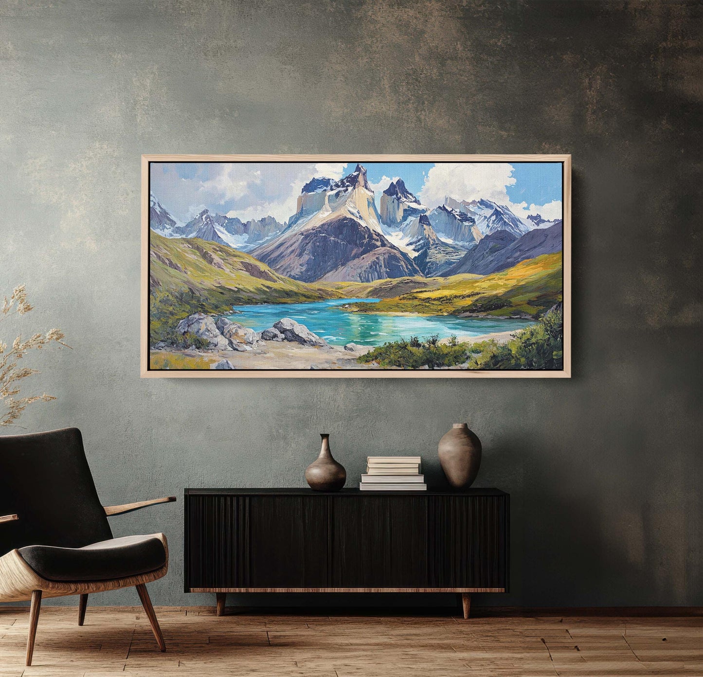 Torres del Paine Art, Chile Painting, Mountain Lake Art, Nature Painting