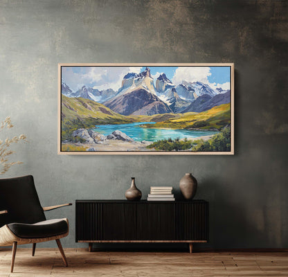 Torres del Paine Art, Chile Painting, Mountain Lake Art, Nature Painting