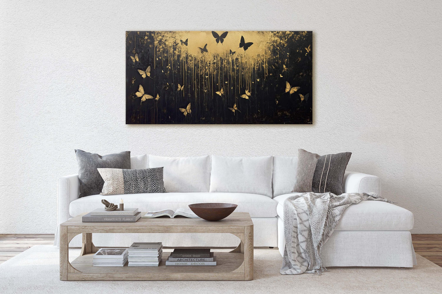 Butterflies at night, Butterfly forest, Black and Gold