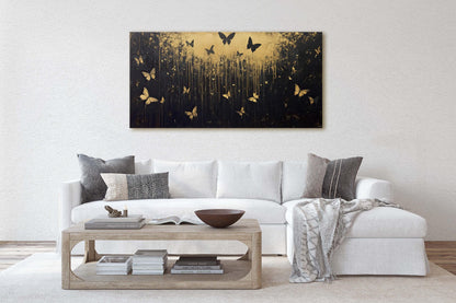 Butterflies at night, Butterfly forest, Black and Gold