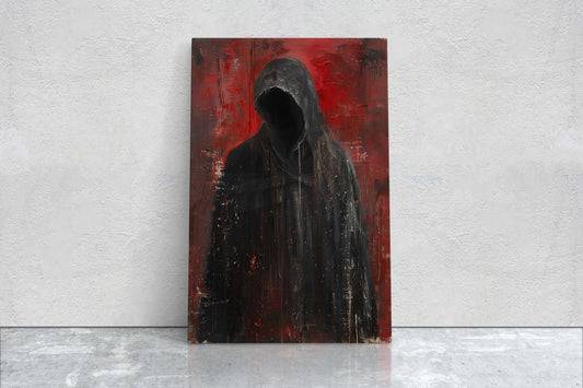 Figure of Death, Dark Robed Figure, Creepy Painting, Gothic Art, Dark Academia, Victorian Art, Red Decor