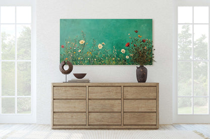 Green Wildflowers, Emerald Green, Framed Print, Living Room, Contemporary Art