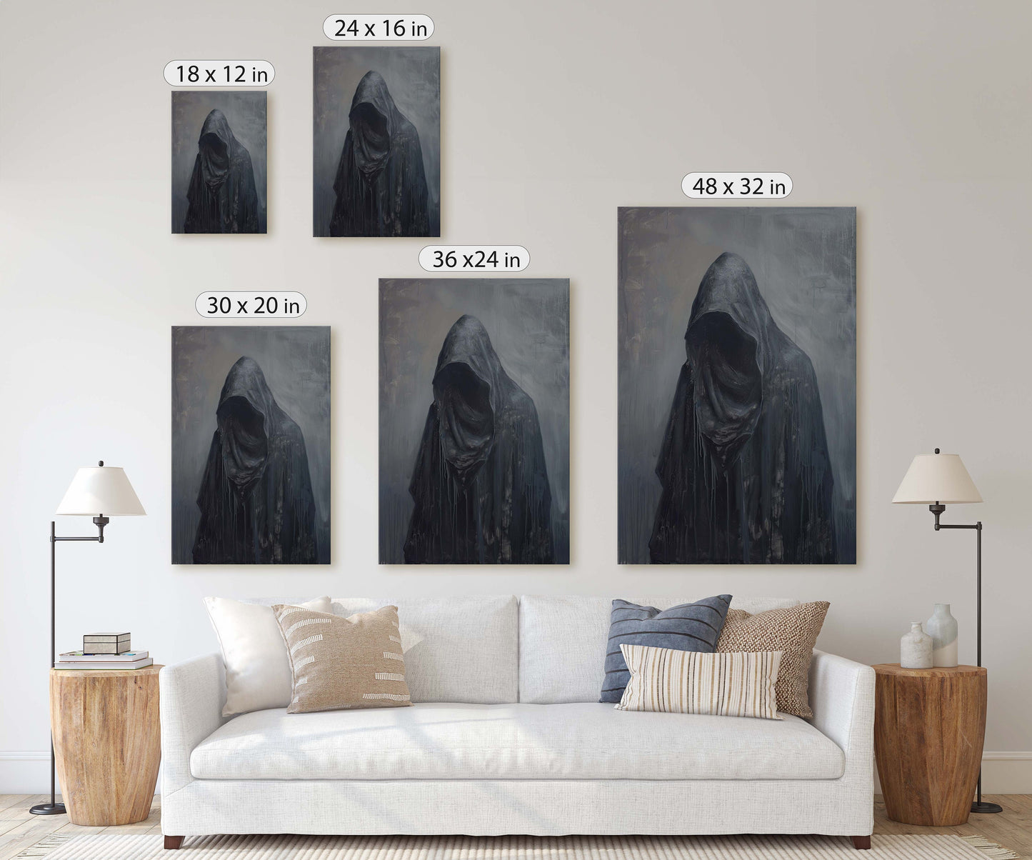 Figure of Death, Dark Robed Figure, Creepy Painting, Gothic Art, Dark Academia, Victorian Art