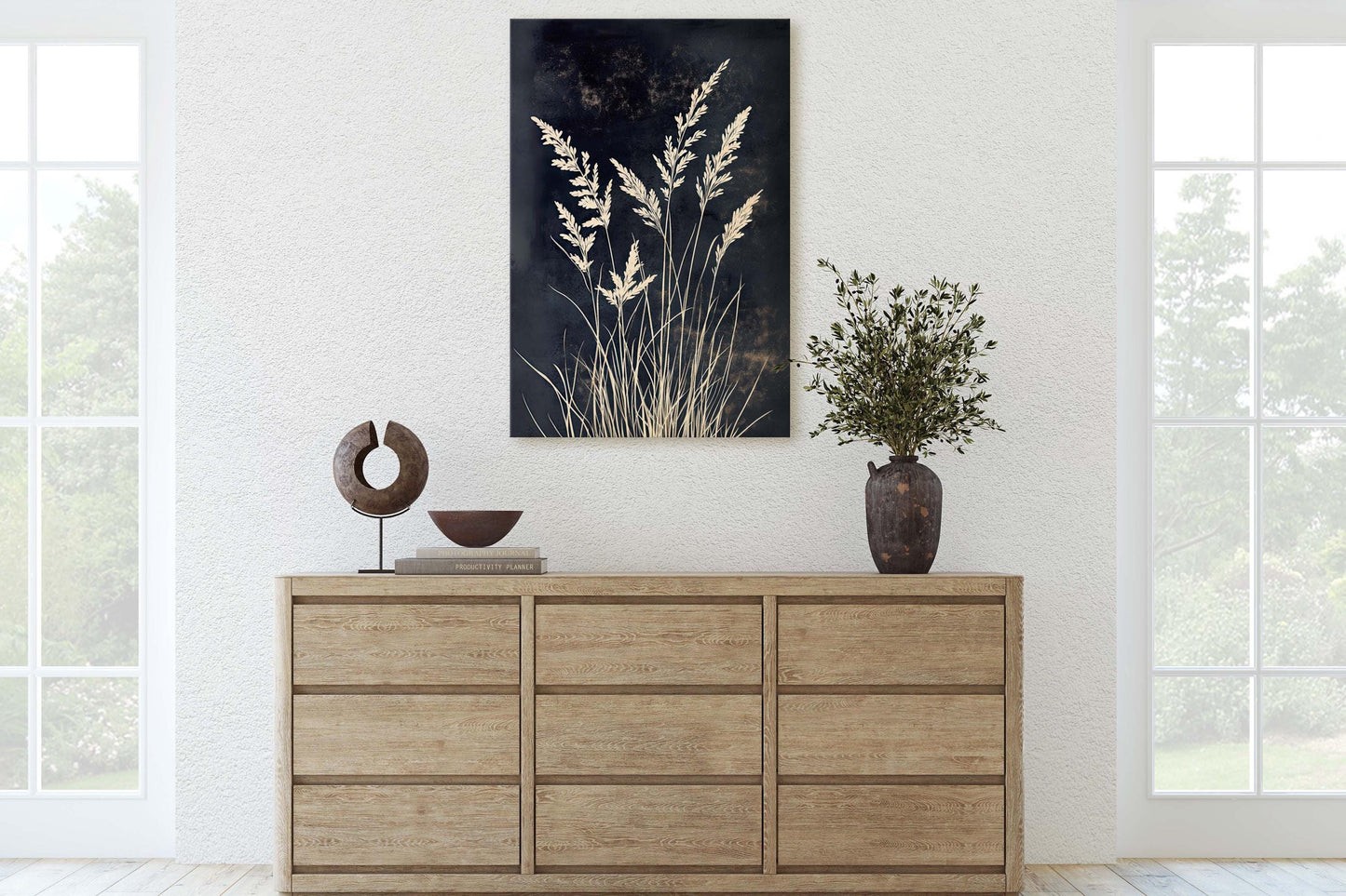 Wildgrass Painting, Silhouette Art, Black and White, Tall Grass