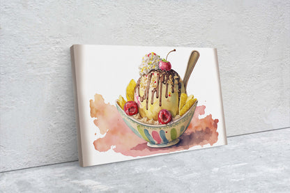 Ice Cream Sundae, Gelato Decor, Dessert Art, Kitchen Wall Art, Dining Room Art Ready To Hang, Large Print, Restaurant Print