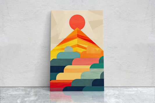 Cloudy Mountain on Canvas, Sunset Decor, Flat Art, Vibrant Color, Bold Art, Vertical, Abstract, Mid Century Modern, Scandinavian Print