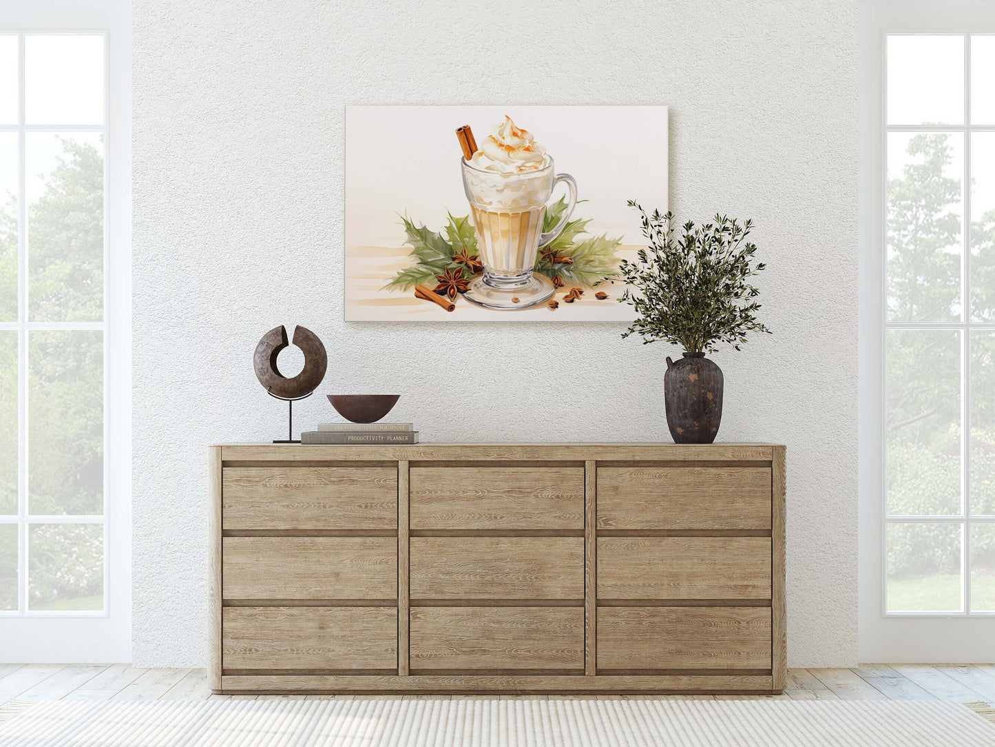 Eggnog Painting, Christmas Nog, Food Decor, Kitchen Art, Framed Canvas, Festive Decor
