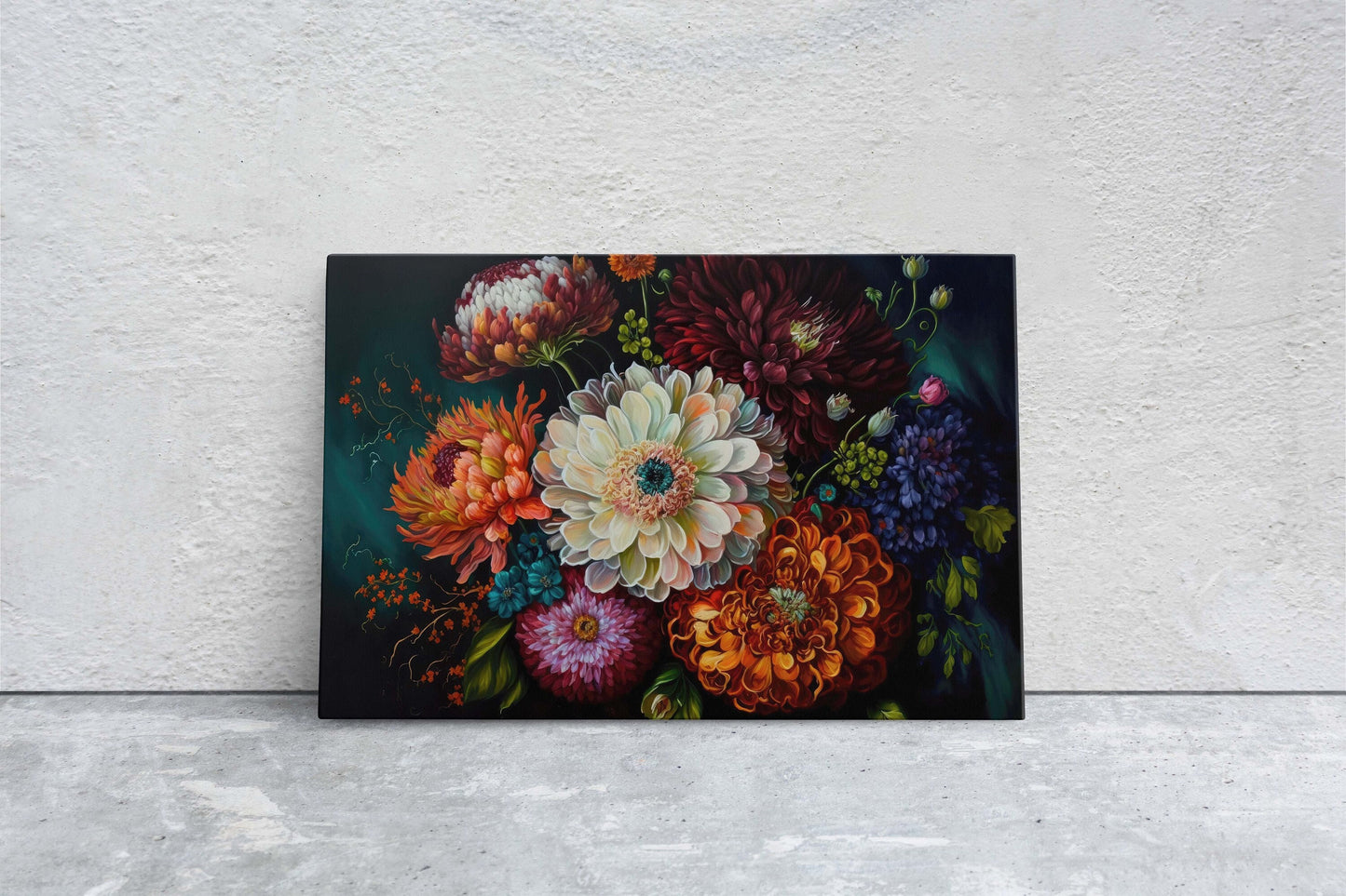 Colorful Flowers Canvas Art Ready To Hang Large Print, Oil Painting, Floral Bouquet