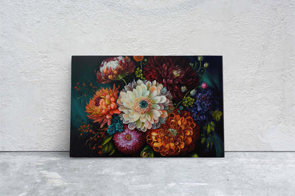 Colorful Flowers Canvas Art Ready To Hang Large Print, Oil Painting, Floral Bouquet