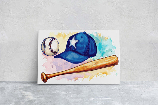 Watercolor Baseball, Baseball Painting, Baseball Bat, Original Art, Sport Lover, Kids Room, Boys Room