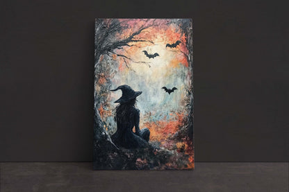 Witch Relaxing, Witch and Bats, Gothic Halloween, Dark Academia, Victorian Art, Creepy Decor