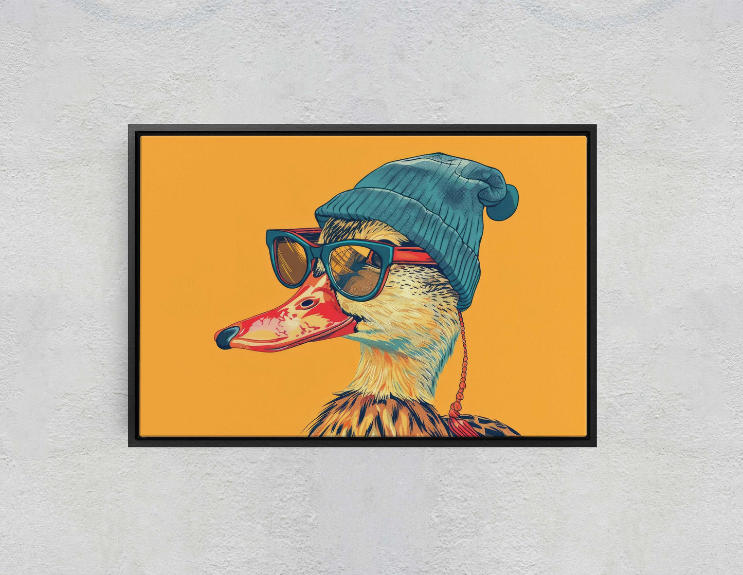 Hipster Duck, Pop Art, Street Art, Graffiti Painting, Animal Sunglasses, Orange Blue, Fun Quirky, Large Art Print, Kids Room, Boys Room
