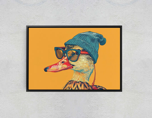 Hipster Duck, Pop Art, Street Art, Graffiti Painting, Animal Sunglasses, Orange Blue, Fun Quirky, Large Art Print, Kids Room, Boys Room