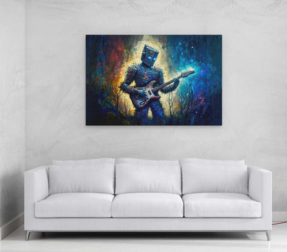 Robot Guitar Canvas Art Ready To Hang Large Print, Man Cave, Video Game, Retro Fururistic, Colorful