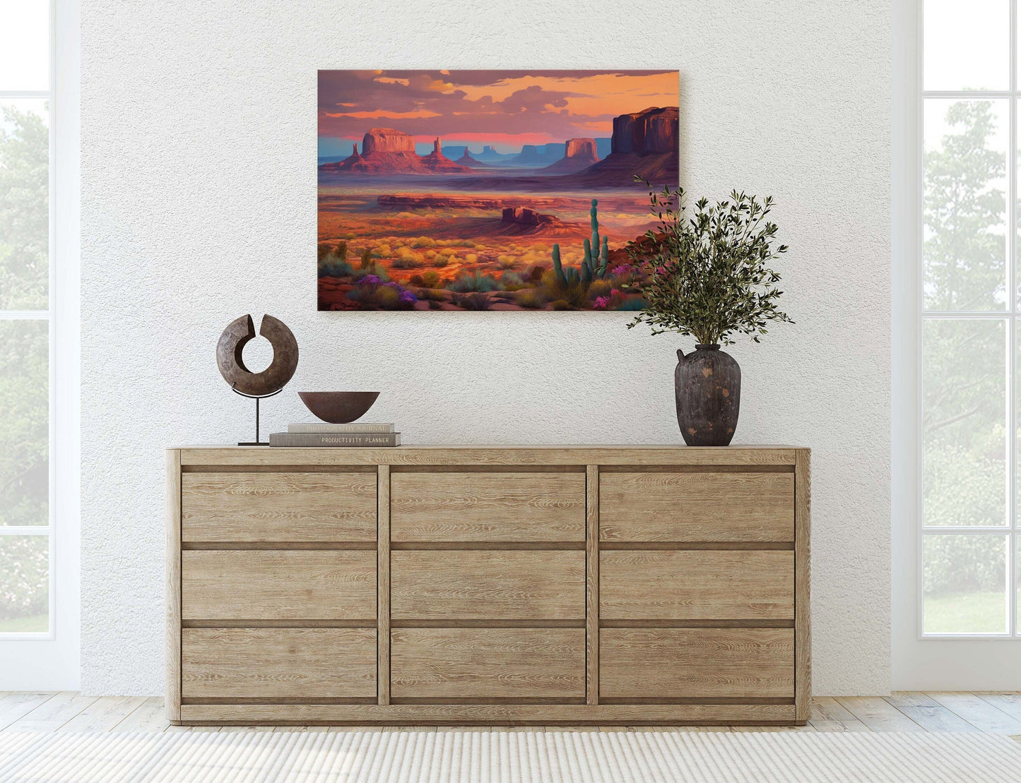 Sunset Desert, Landscape Painting, Southwest Decor, Pink Purple Blue Orange, Cactus Painting, Arizona Art, Calming Art